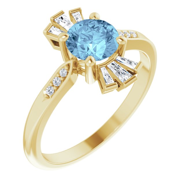 14K Yellow Natural Aquamarine & 1/6 CTW Natural Diamond Ring